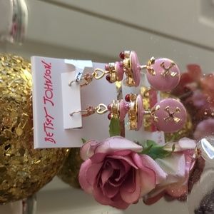 Betsey Johnson Pink and Gold Heart Earrings